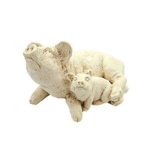 Vintage Stone Critters White Pig Hog w/ Baby Figurine Piglet Farmhouse 2x2"